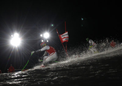 Hirscher and Herbst ski during Alpine Skiing World Cup parallel slalom run in Munich
